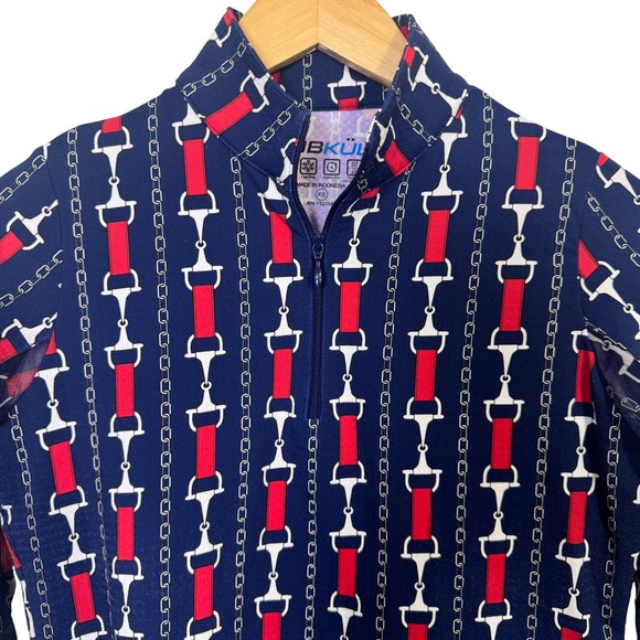 IBKUL Womens XS Navy Blue Red Equestrian 1/4 Zip Sun Shirt Golf UPF50+ - Picture 2 of 7